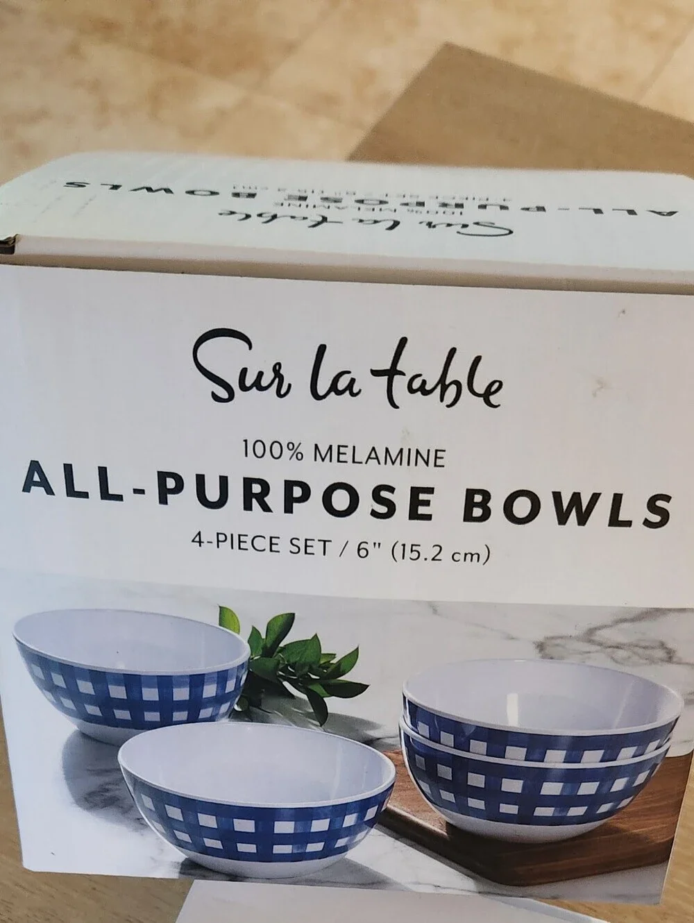 Sur La Table Blue Gingham Melamine Serving Bowl
